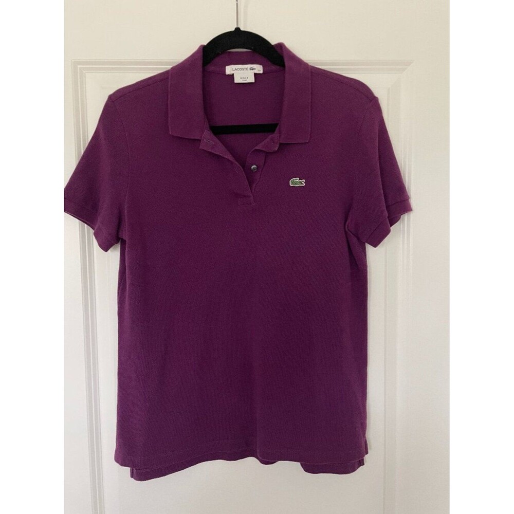 Lacoste Polo Shirt M Purple Cotton Crocodile Logo Old Money Preppy